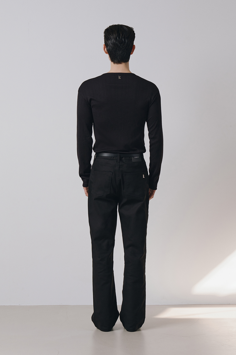 Semi flare cotton pants(Black)