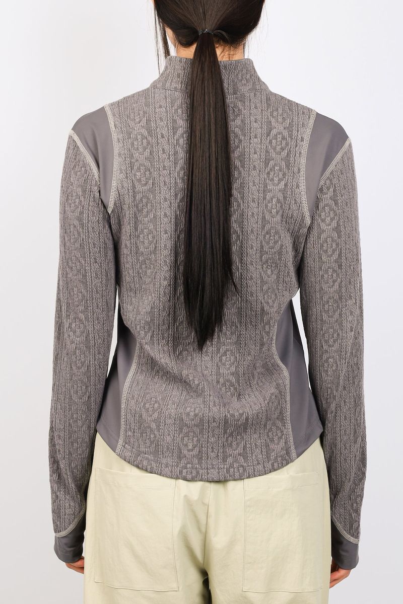 AIR CABLE KNIT HALF 2WAY ZIP UP JACKET-VOLUME GREY