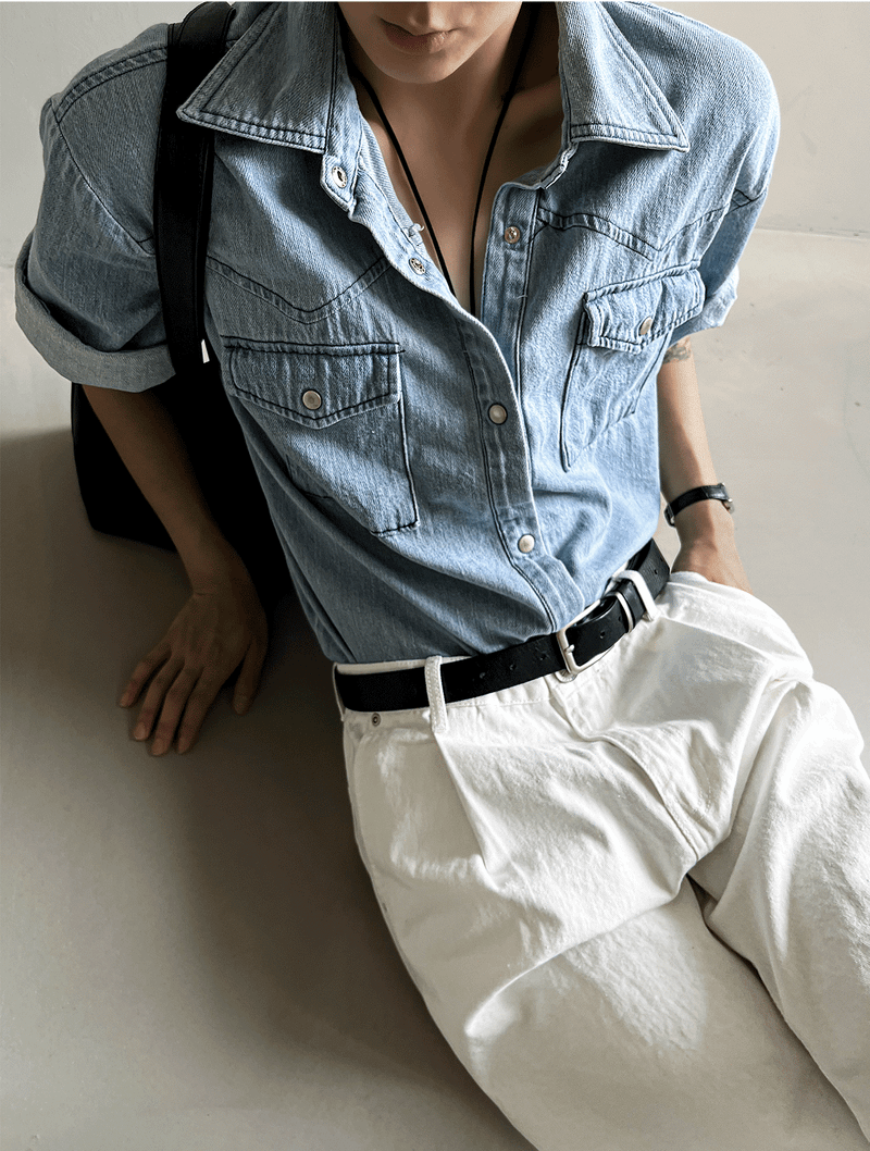 Western summer denim short-sleeved shirt