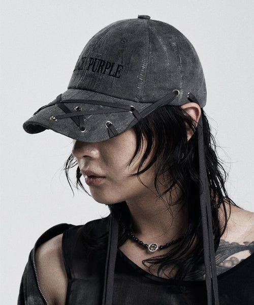 blackpurple(ブラックパープル)の「Vortex strap eyelet cap - charcoal(Hats)」