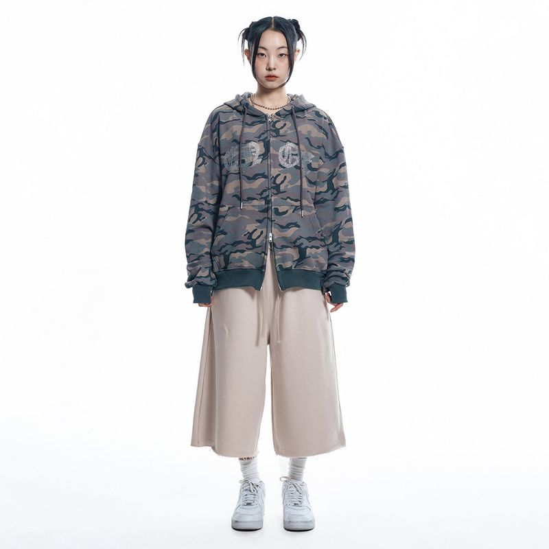 Rhinestone Camo Hoodie - BEIGE