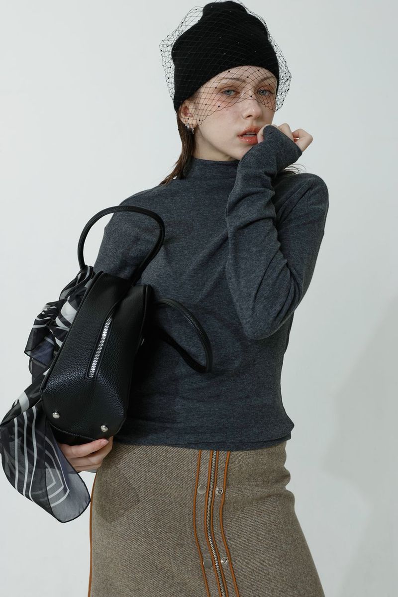 MOCK SEMI-TURTLENECK T-SHIRT_CHARCOAL