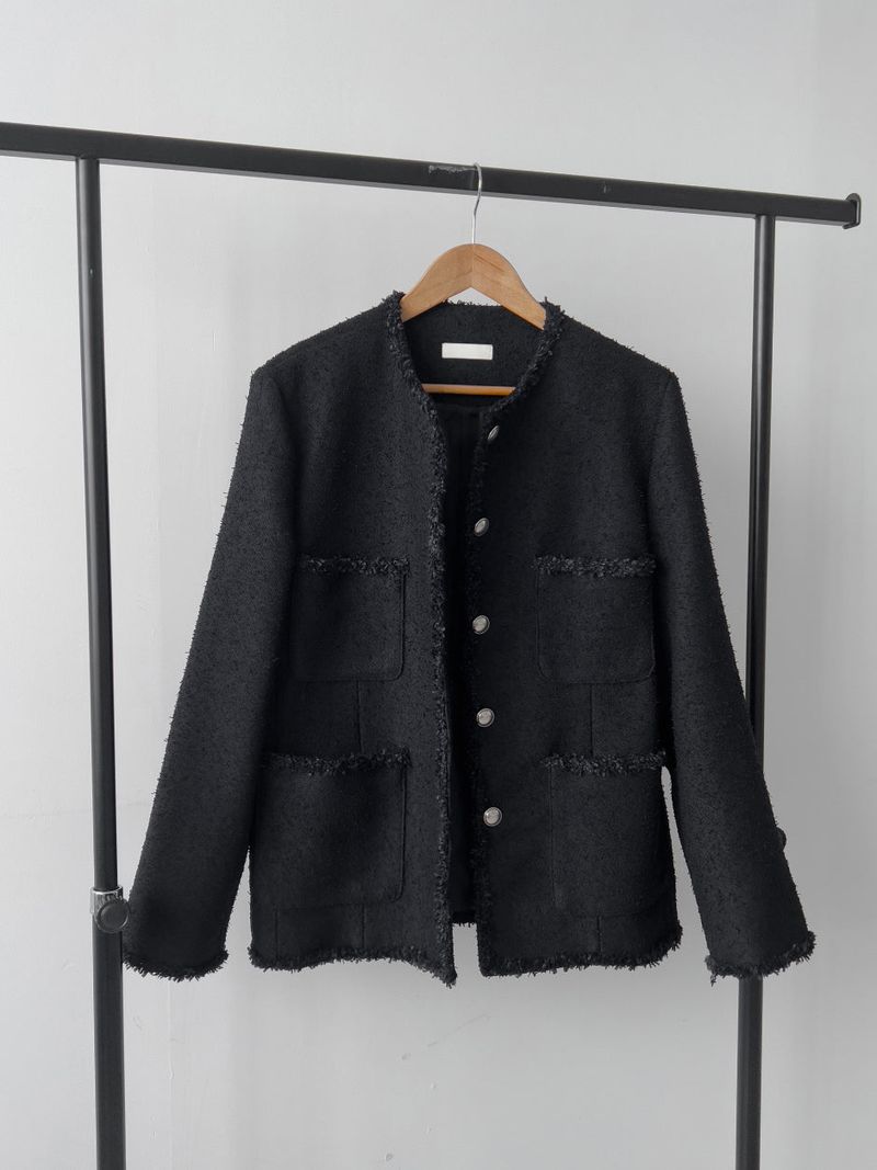 Pocket Fringe Half Tweed Jacket