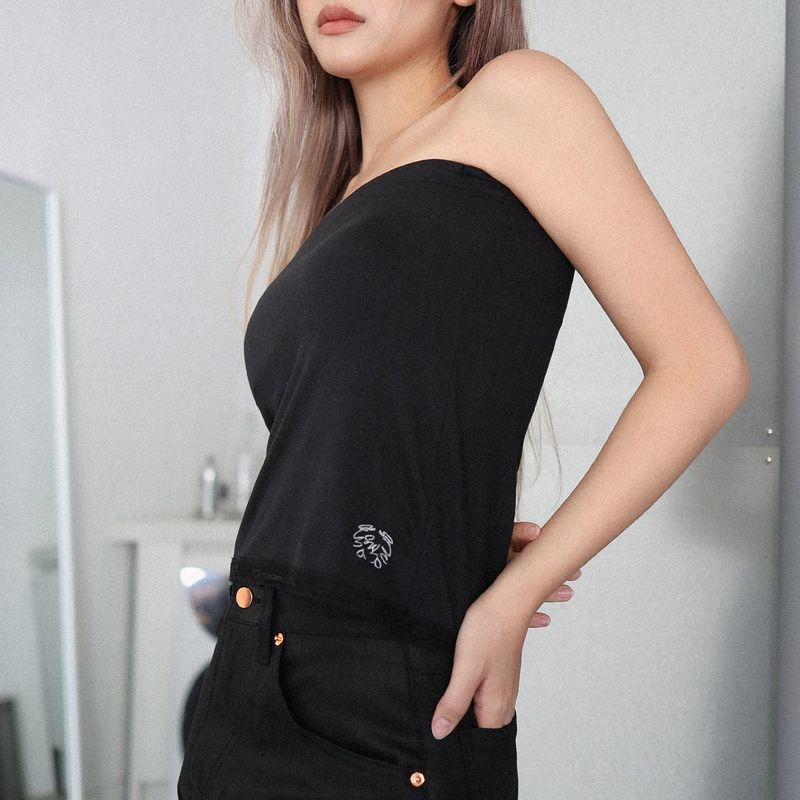 logo lace bra top (black)