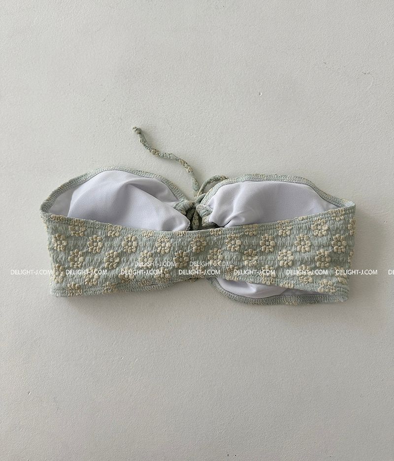 Flower embroidered tube top bikini