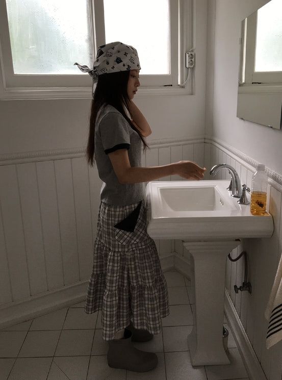 Shuning Check Pocket Midi Skirt