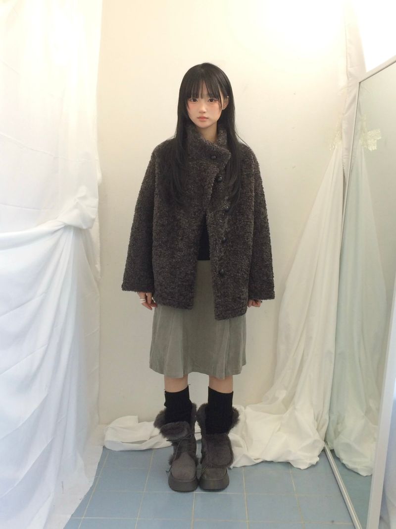 highneck puffy fur jacket