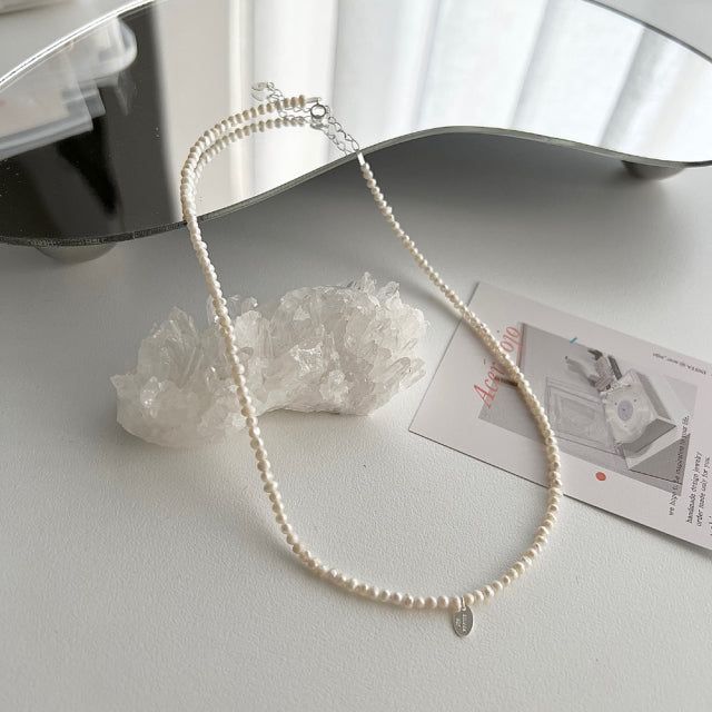 dio Silver 925 Fresh Water Pearl Necklace Innocent Daily Simple Layered Necklace