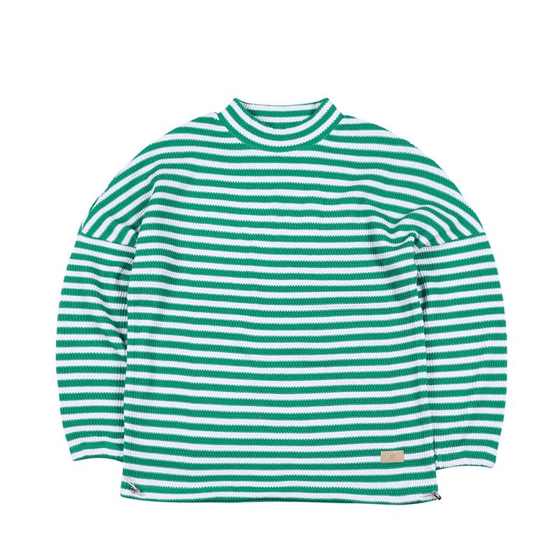 BSRABBIT(ビエスラビット)の「BSR2223FWPO026 STRIPE HIGH NECK PULLOVER GREEN(Tops)」