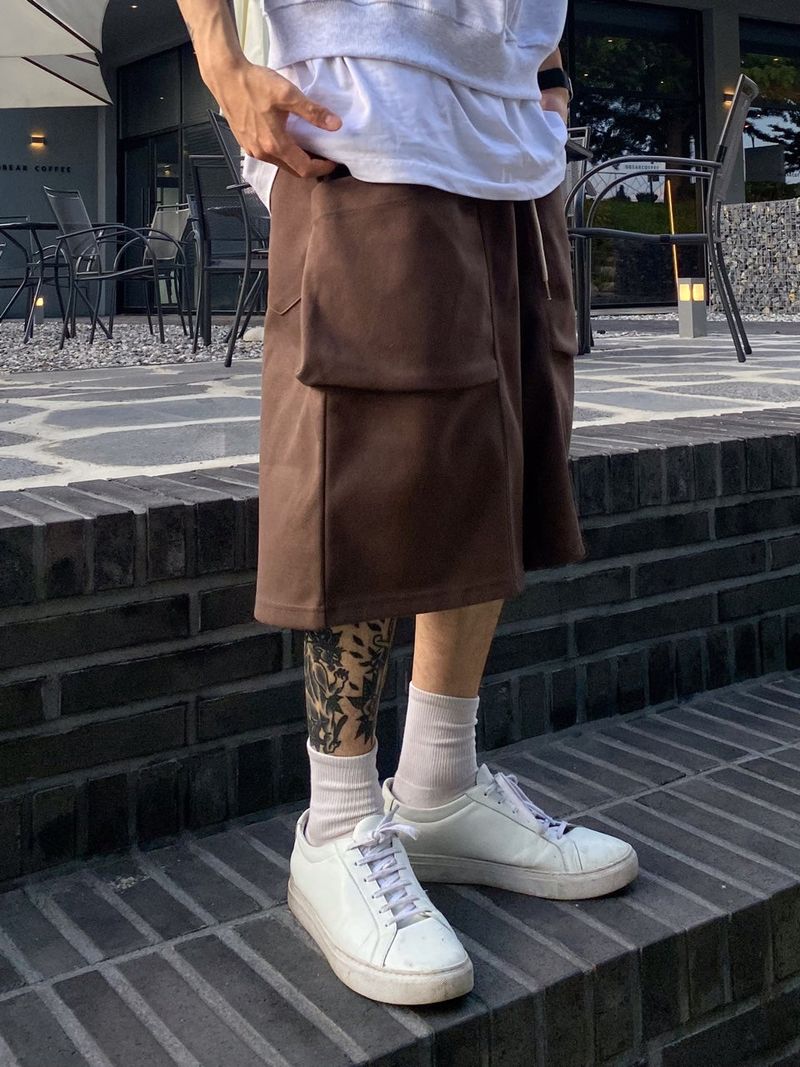 Double solid pocket half pants 3C