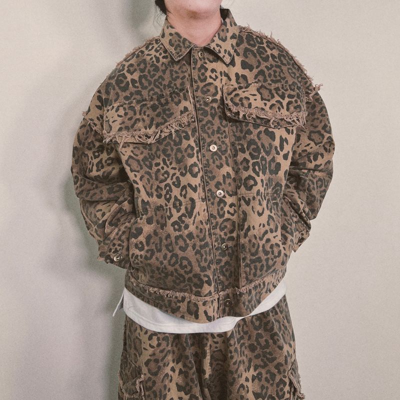 leopard grunge trucker jacket_beige