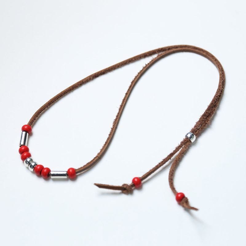 leather & turquoise beads necklace brown