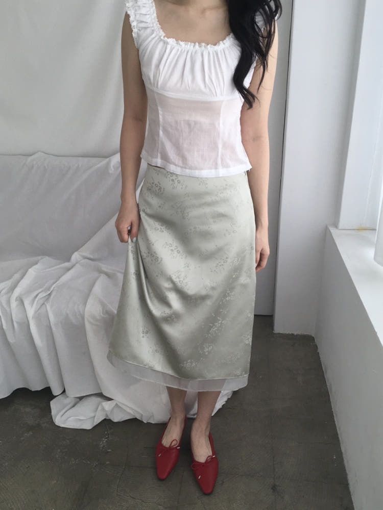 Flower Satin Midi skirt