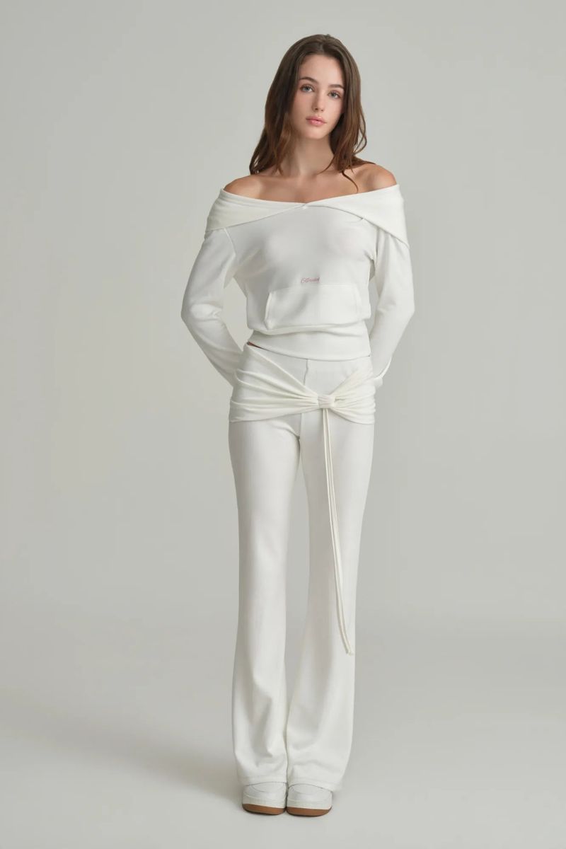 Cupcake off-shoulder hooded top, Ivory