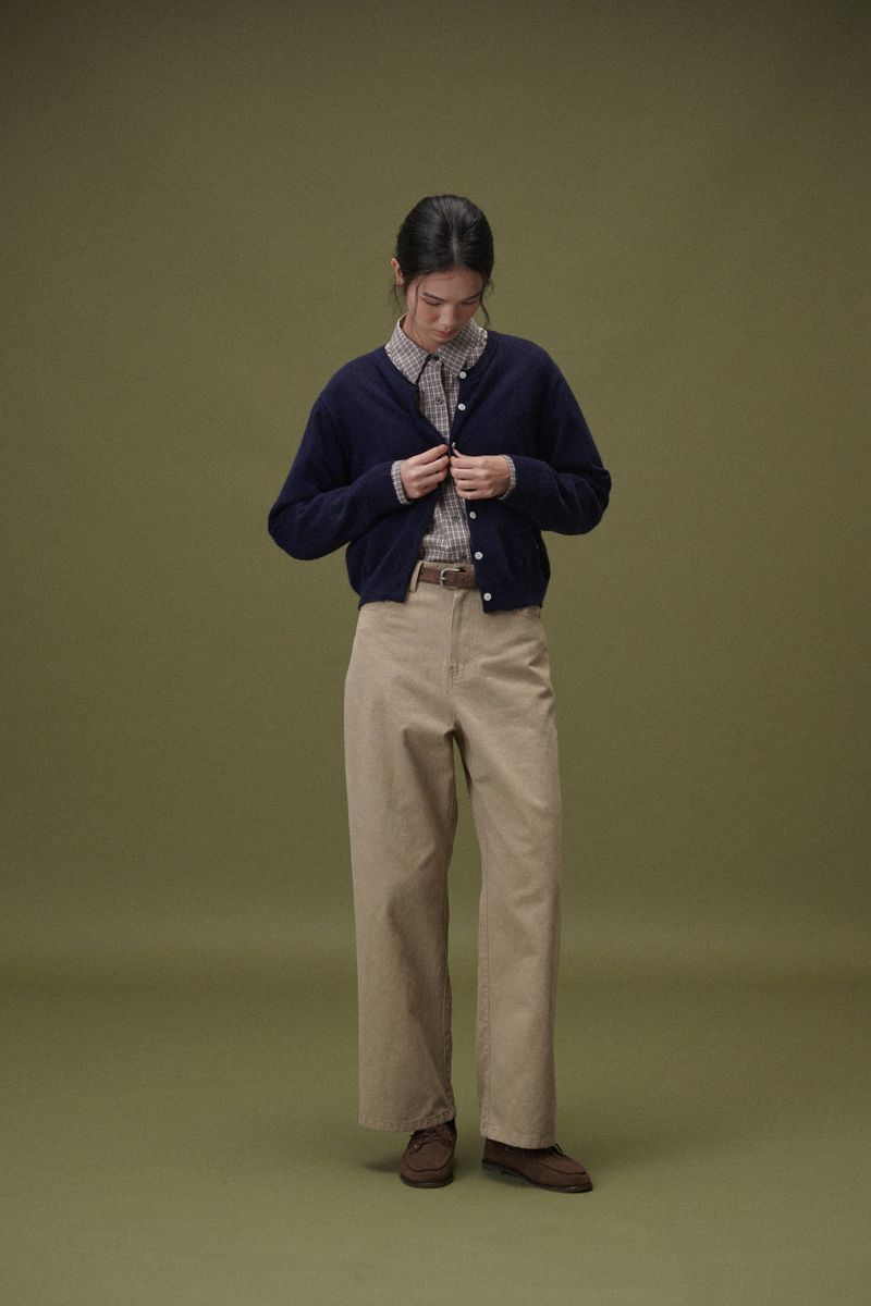 Camel round cardigan (Navy)