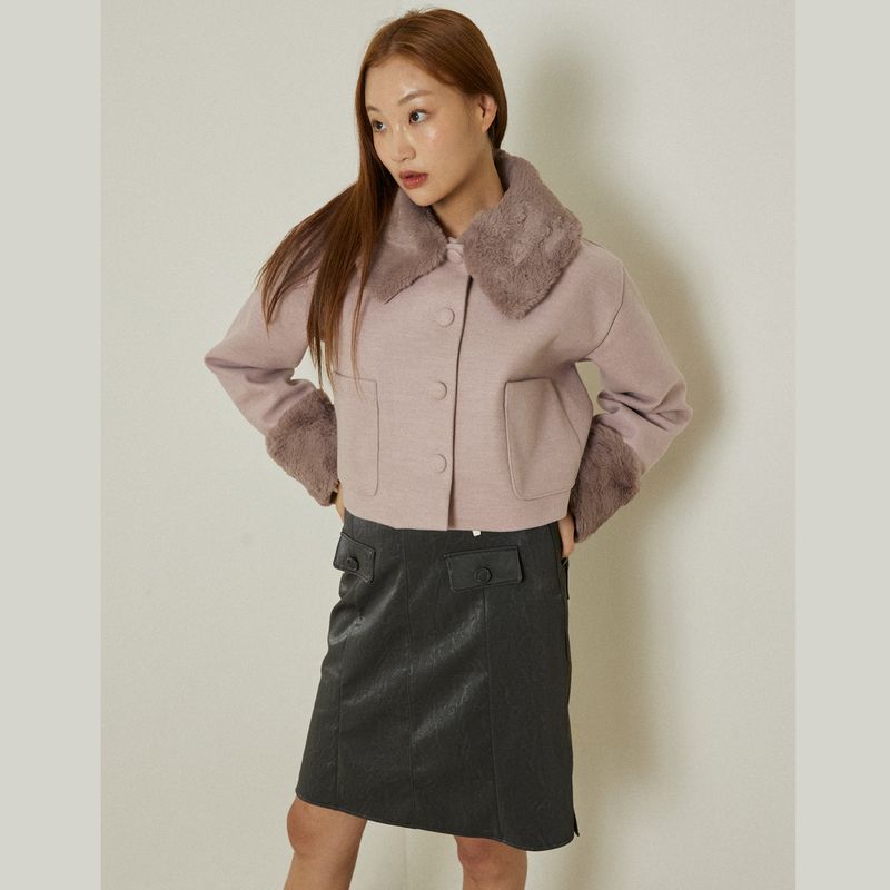 Posh short coat (pink gray)