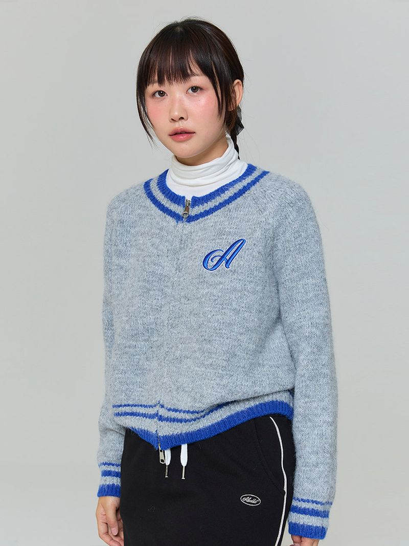 TWO-WAY A EMBROIDERED CARDIGAN - GRAY