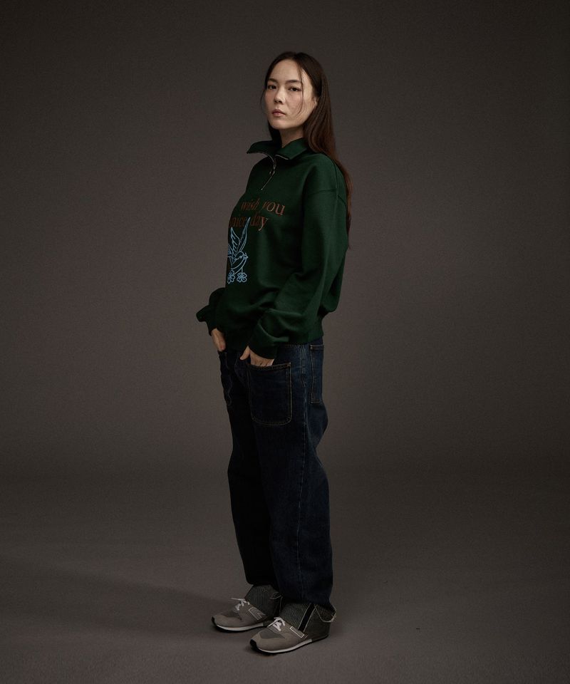 W BLUEBIRD HALF ZIP-UP SWEATSHIRT GREEN