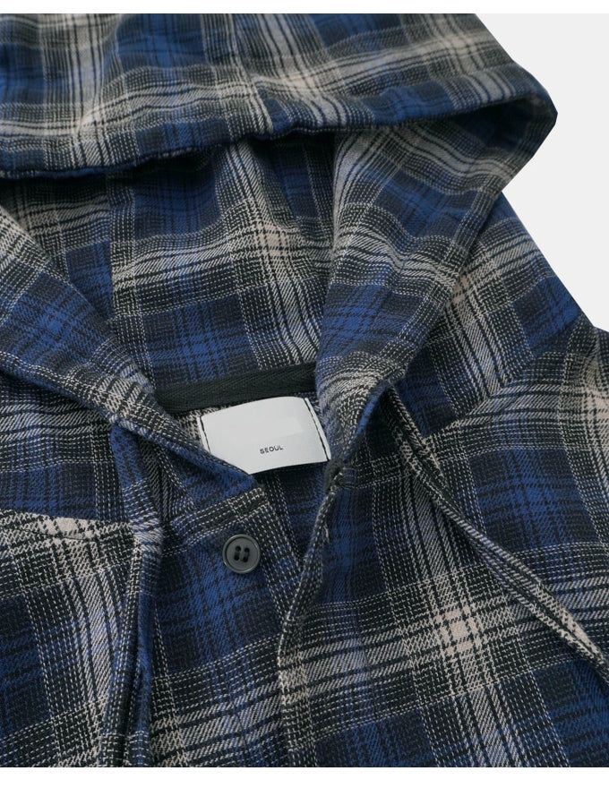 Retro flannel check hood shirt