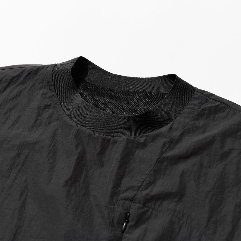 Nylon Zip Pocket Round Shirt - BLACK