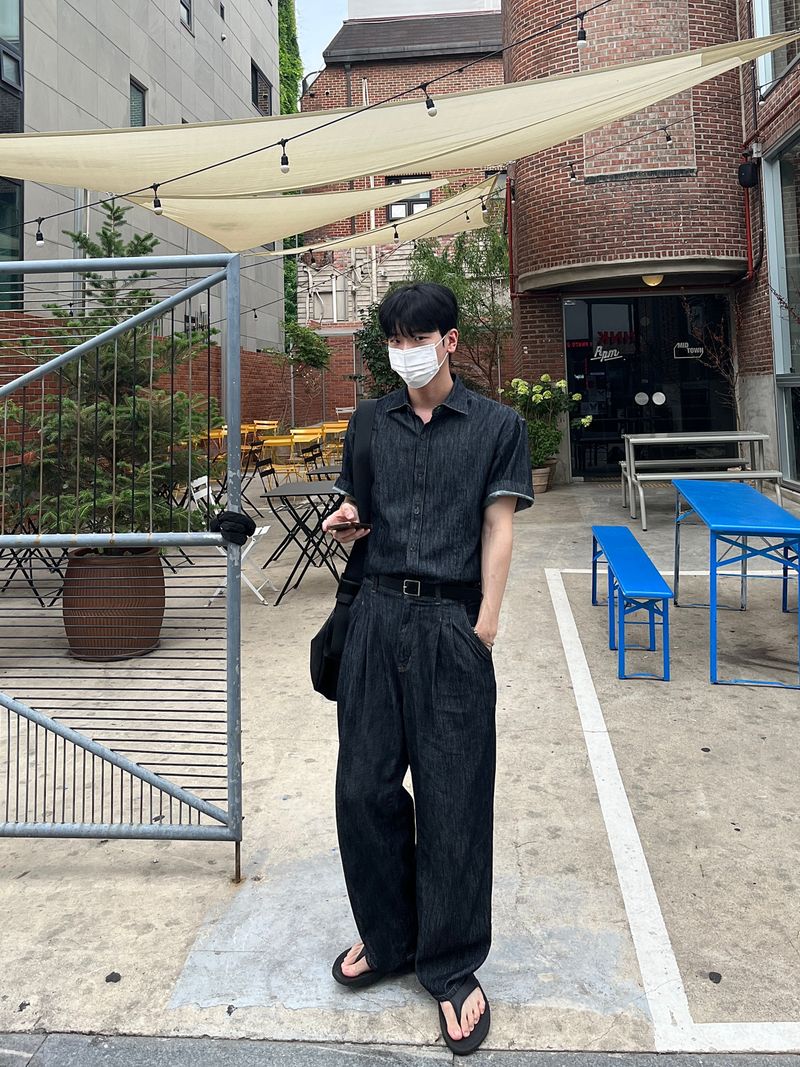 Mei linen indigo half shirts