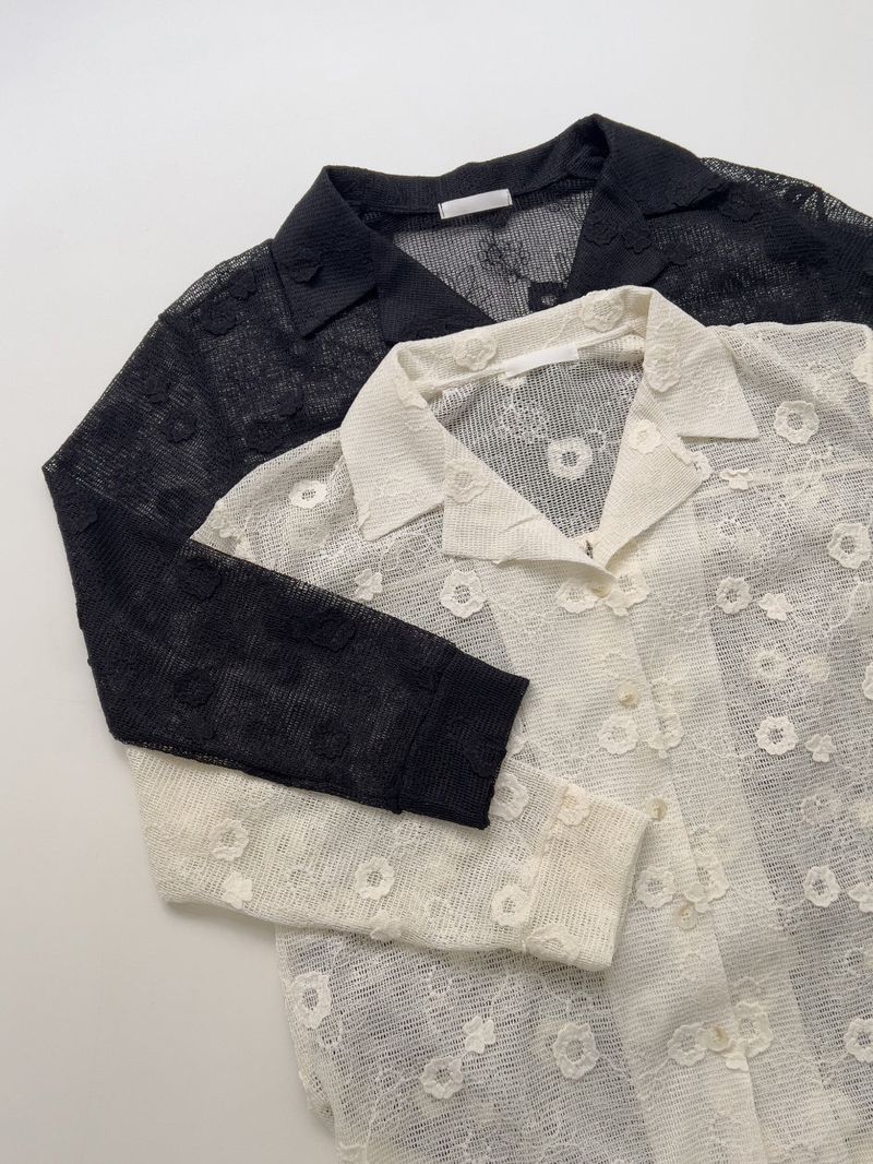 Flower Net Collar Neck Shirt