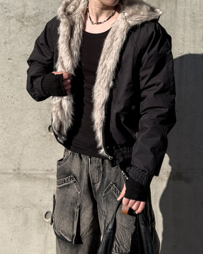 Helen Cropped Fur Hooded Jumper