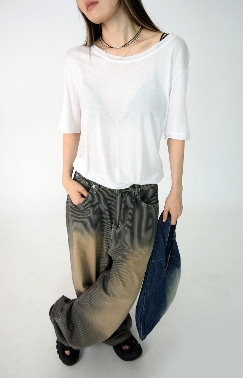 stripe brown washing pants