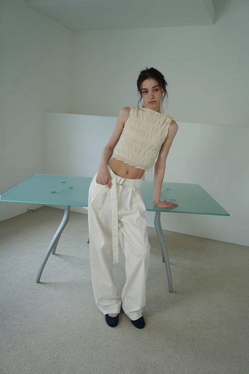 Linen belted pants_ivory