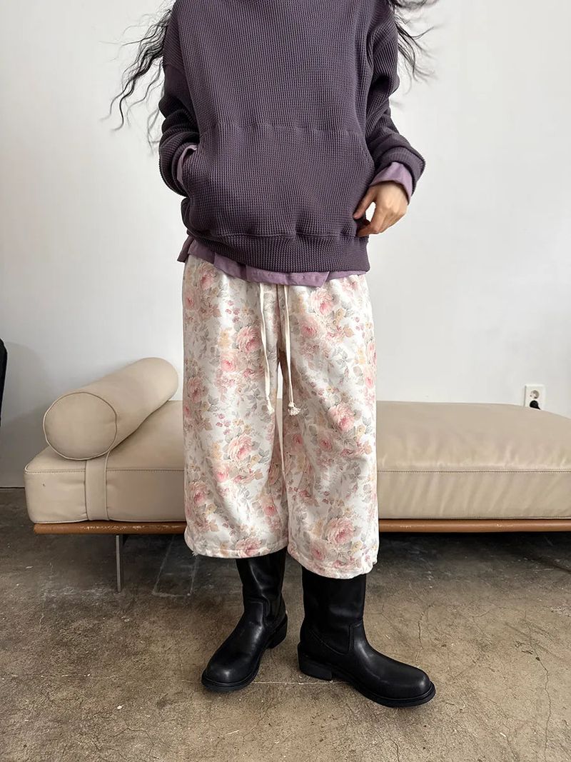 floral sweat crop pants