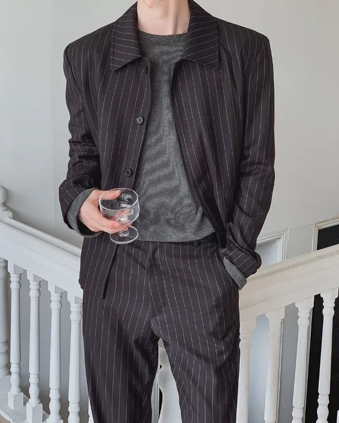 Bonnen Stripe Hidden Button Blazer