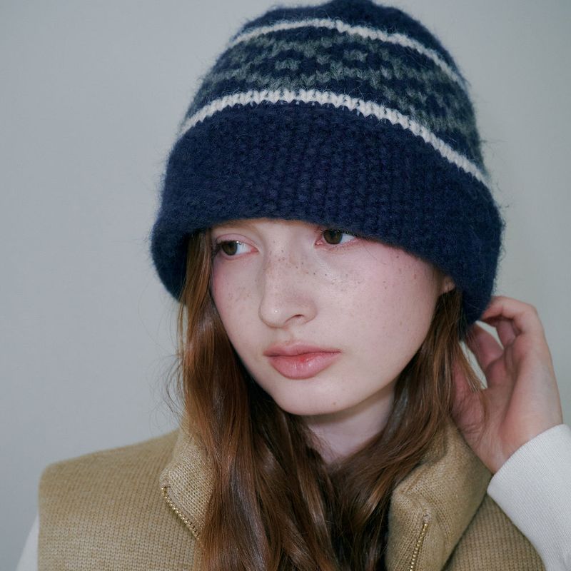 Diamond Jacquard Bucket Hat (Navy)