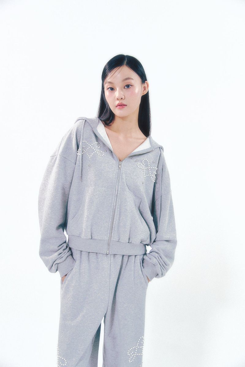 Pearl Hoodie Zip-Up Gray