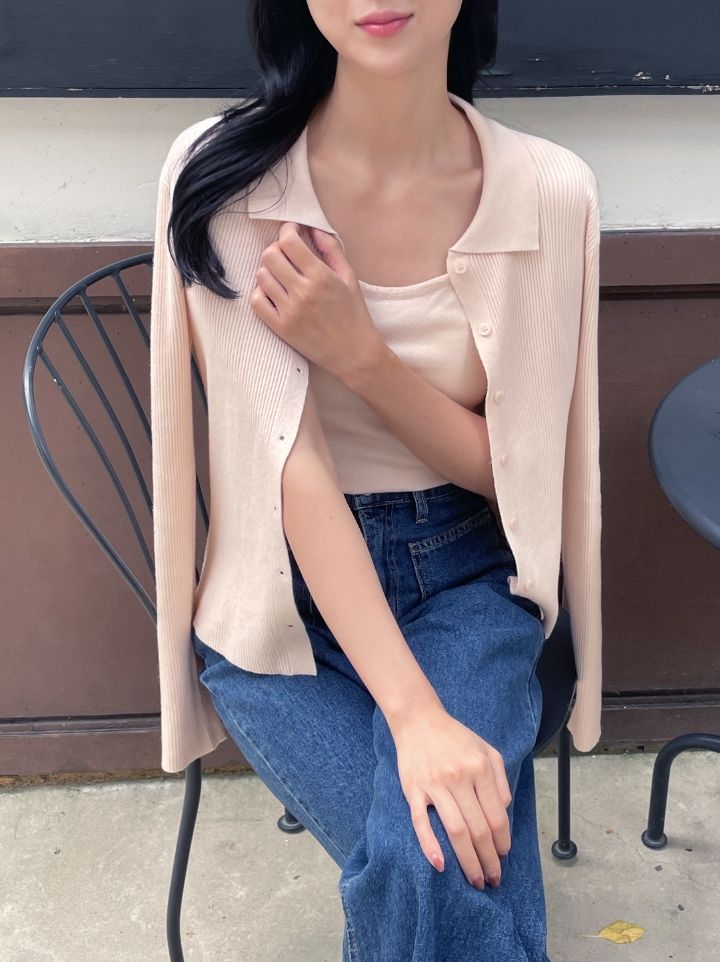 Nels Sleeveless Collar Knit Cardigan Set