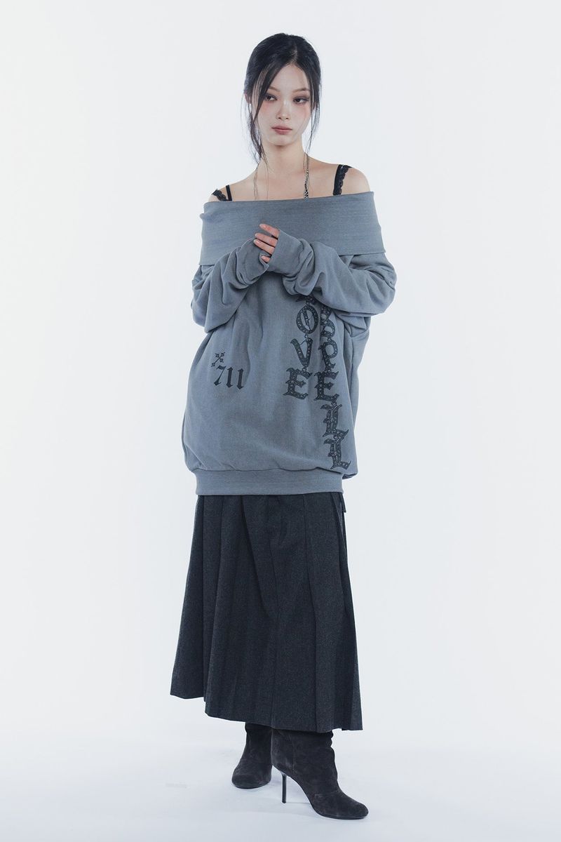 SPELL OFF-SHOULDER SWEATSHIRT charcoal