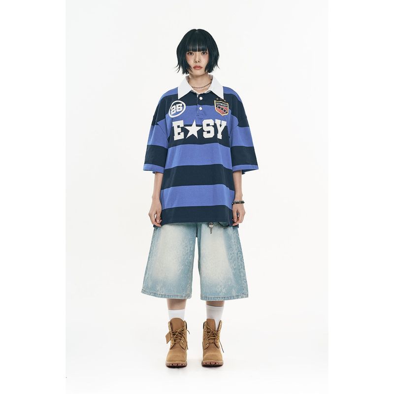 Leopard Bermuda Denim Pants - Light Blue