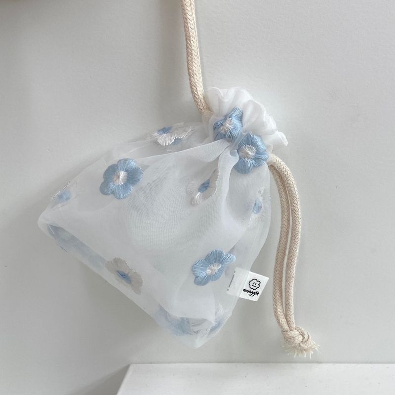 SKYBLUE FLOWER STRING POUCH