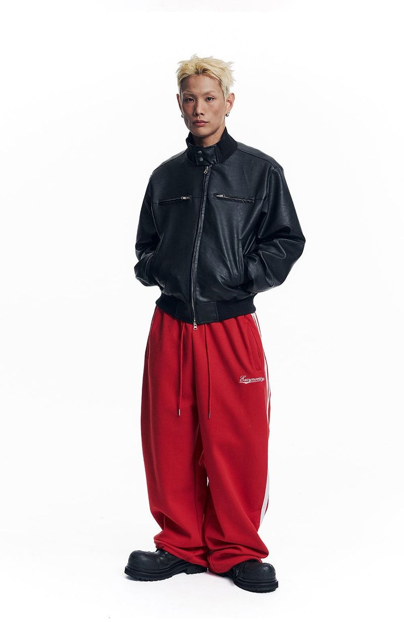 Star Piping Track Balloon Sweat Pants - Red