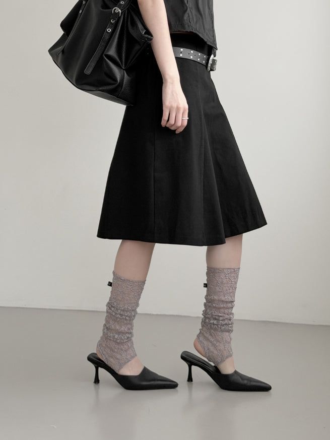 Cotton Gored Flare Midi Skirt