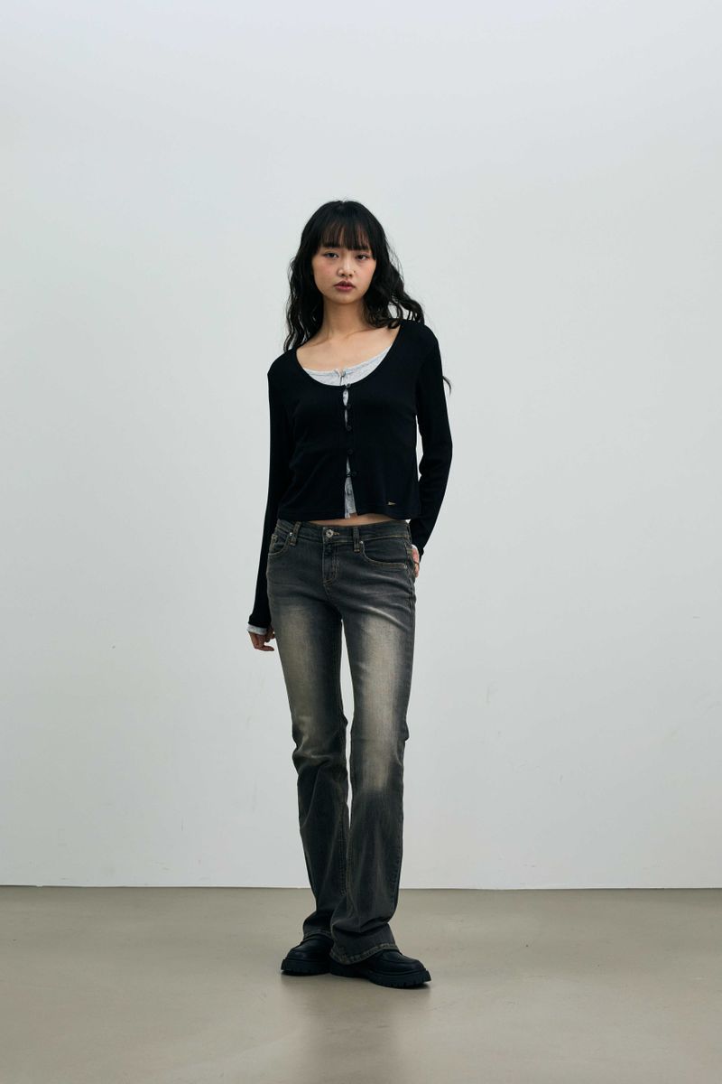 LYLA LAYERED CARDIGAN / BLACK-MELANGE