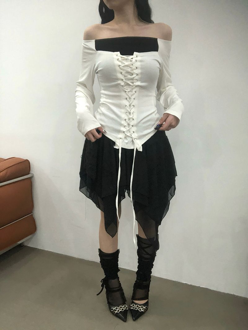 Ribbon Corset Off-shoulder T