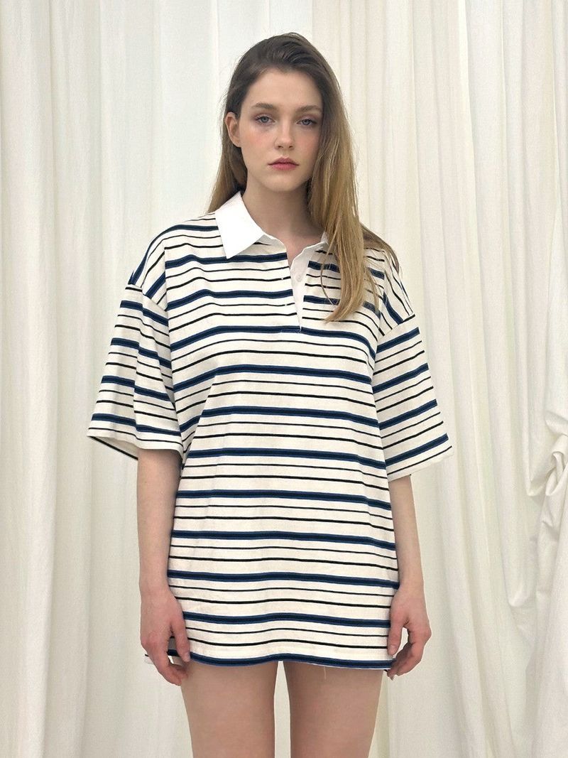 AURORA STRIPE COLLAR T-SHIRT / WHITE