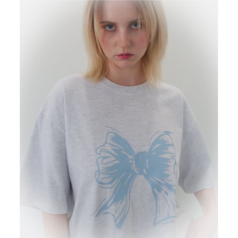 RIBBON LOGO T SHIRT - LIGHT GRAY