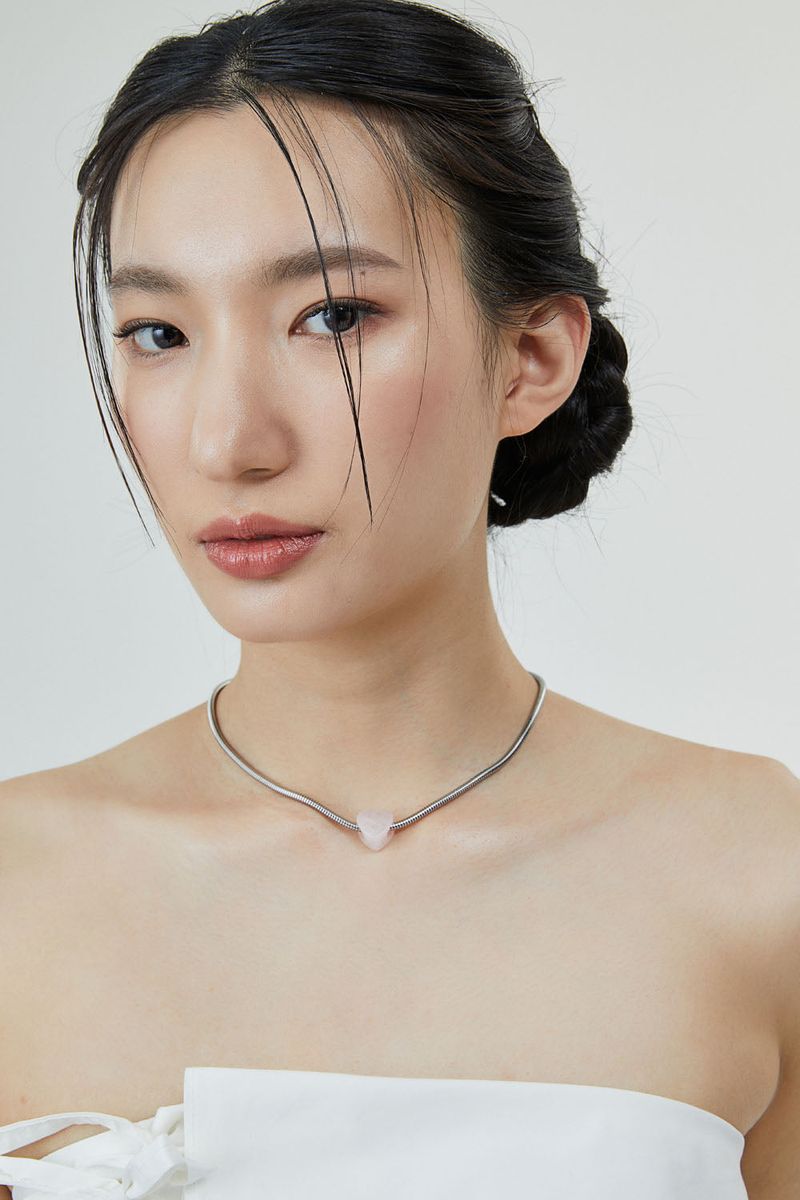 Heart snakechain necklace-pink