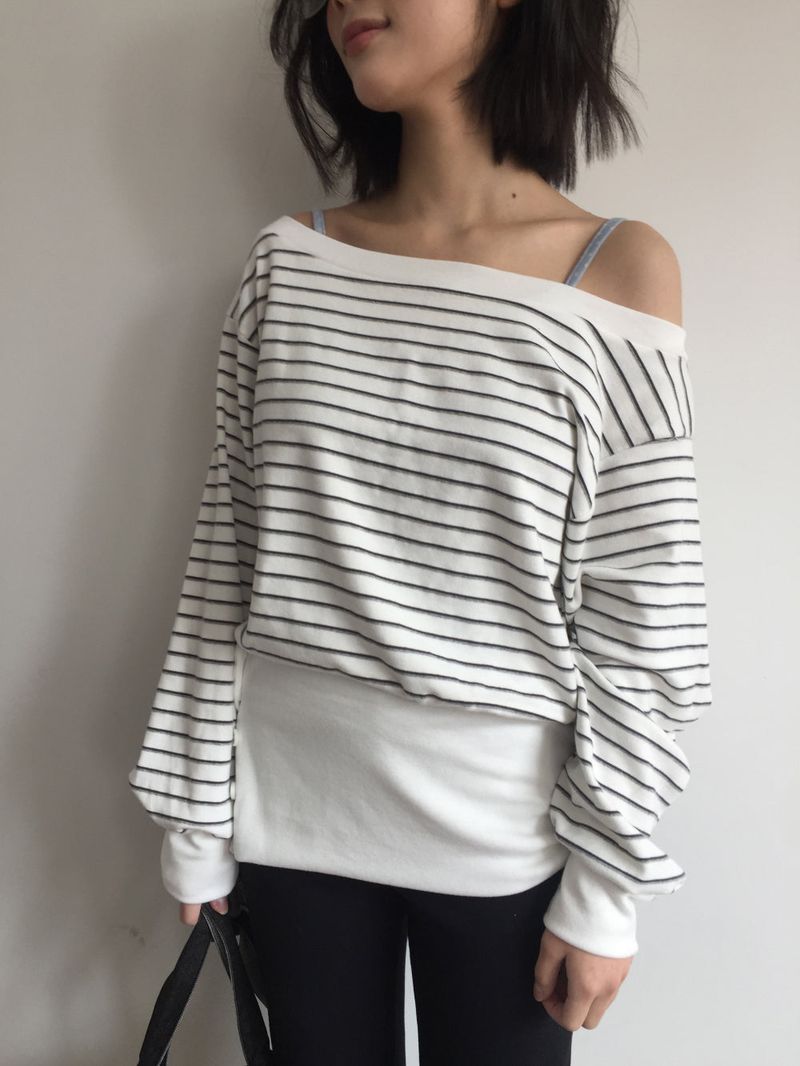 Denti Stripe Button Long Sleeve (2color)