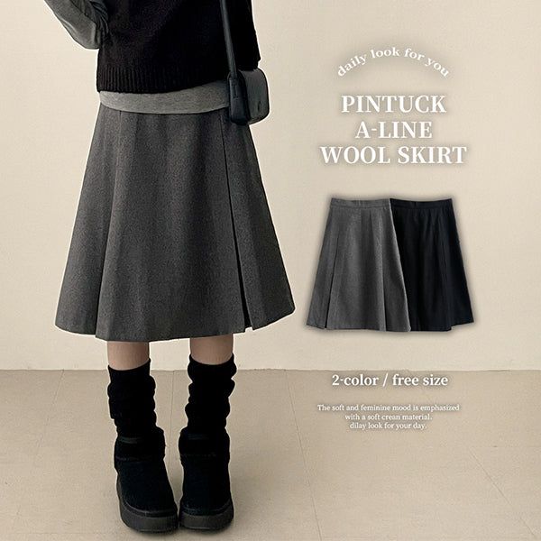 hijjoo（ハイチュー）の「Say Pintuck A-line Back Banding Wool Midi-skirt（Skirts）」