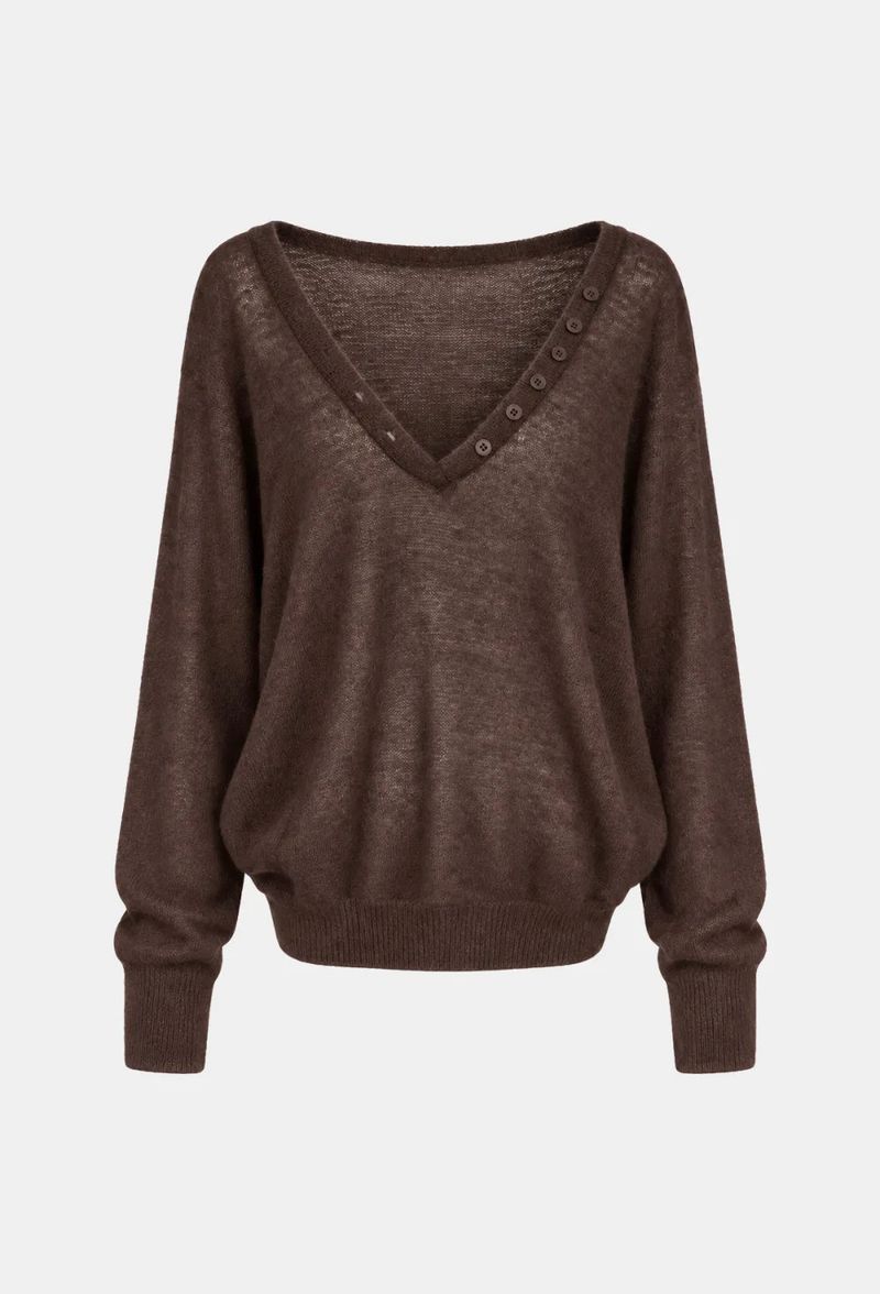 Claire Button V-Neck Loose Knit
