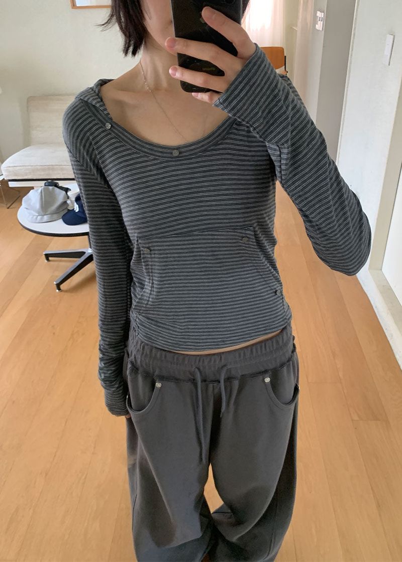 RIVET STRIPE HOOD TEE