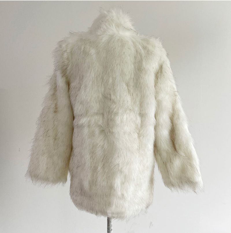 High-neck fake fur jacket coat
