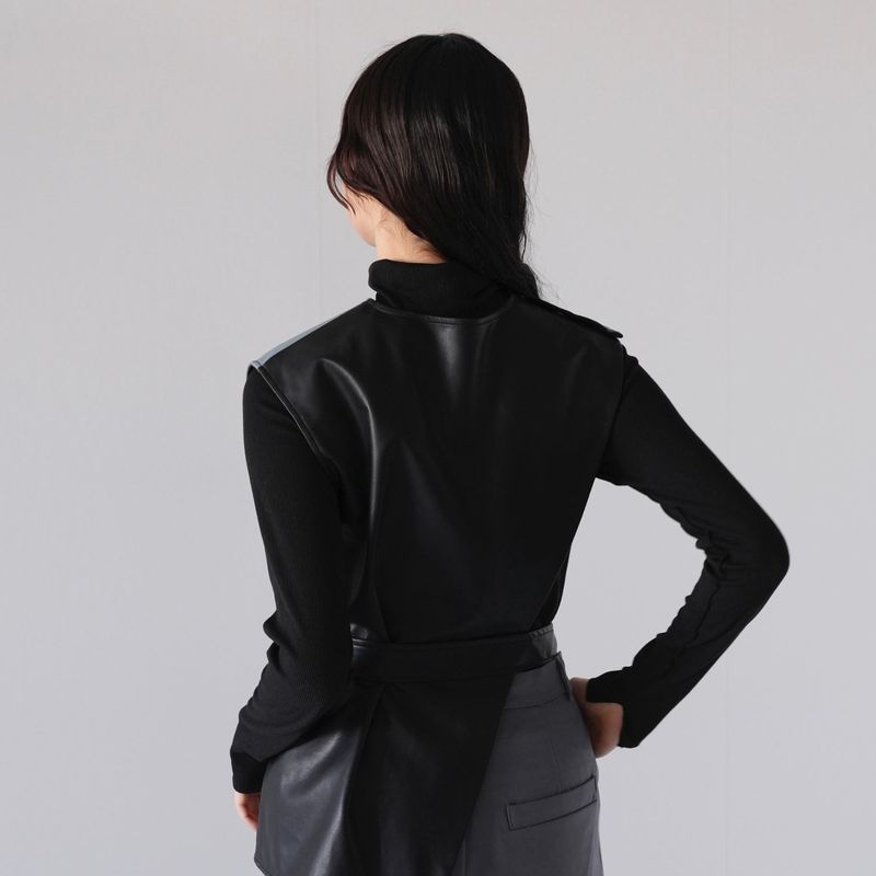 patchwork fake leather vest